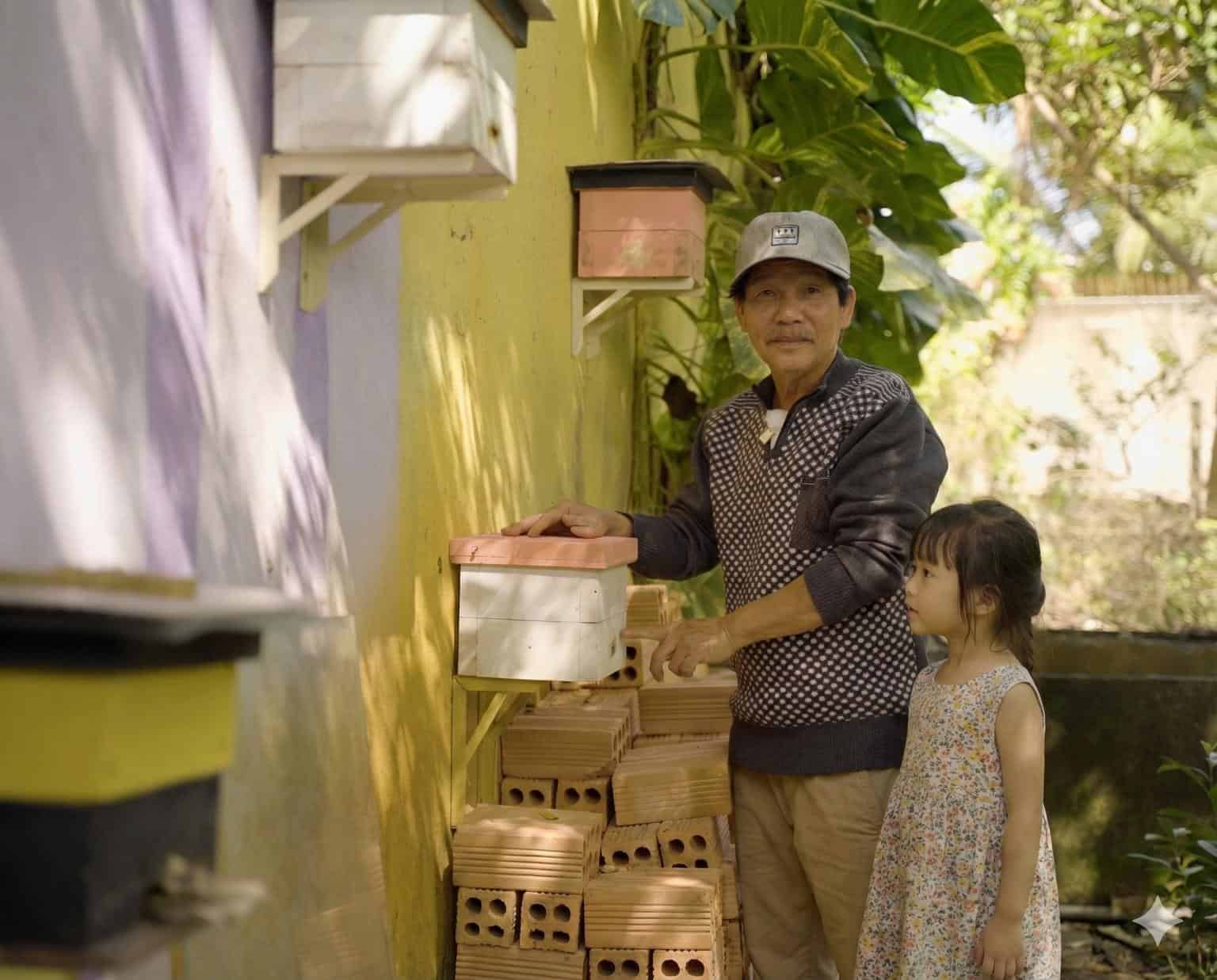 Nuôi ong dú có an toàn cho trẻ em không? 2 Trẻ em đang quan sát tổ ong dú một cách an toàn và thích thú Ong Dú Nhà Tôi