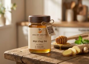 Mật ong dú ngâm gừng - hũ mật Ong Dú Nhà Tôi bên gừng tươi