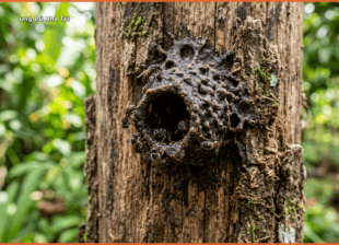 Lối vào tổ ong dú làm bằng nhựa propolis tại farm Đồng Nai