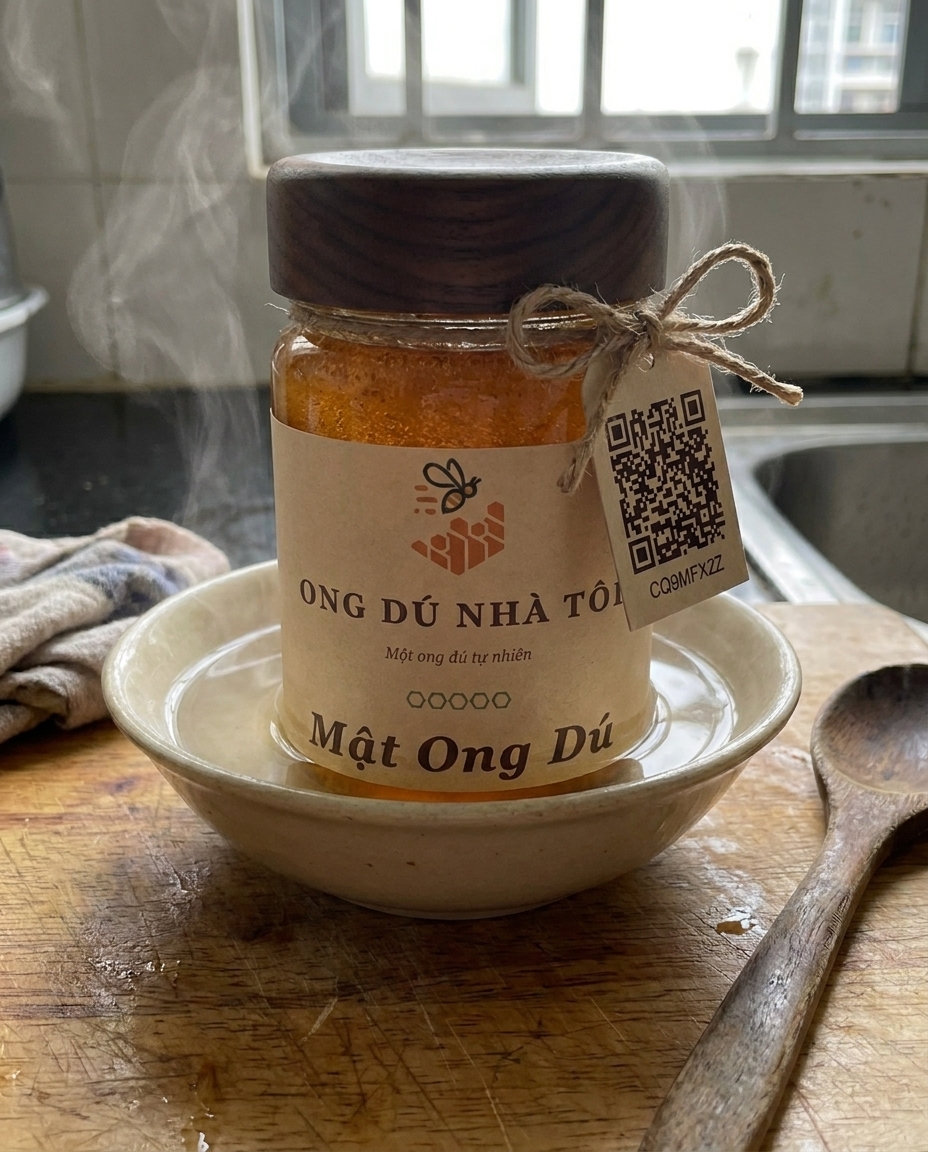 Mật ong dú có kết tinh không và xử lý thế nào? 1 Hũ mật ong dú bị kết tinh đang được ngâm nước ấm để làm tan tinh thể