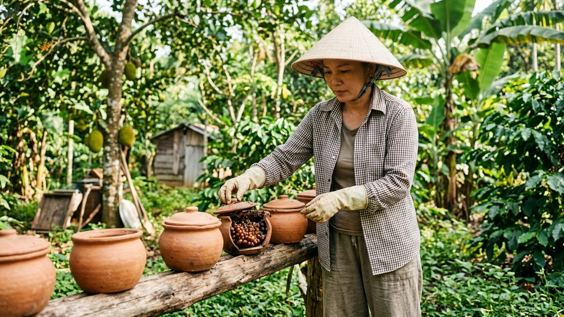 Người nuôi ong dú tại farm Đồng Nai chăm sóc tổ ong