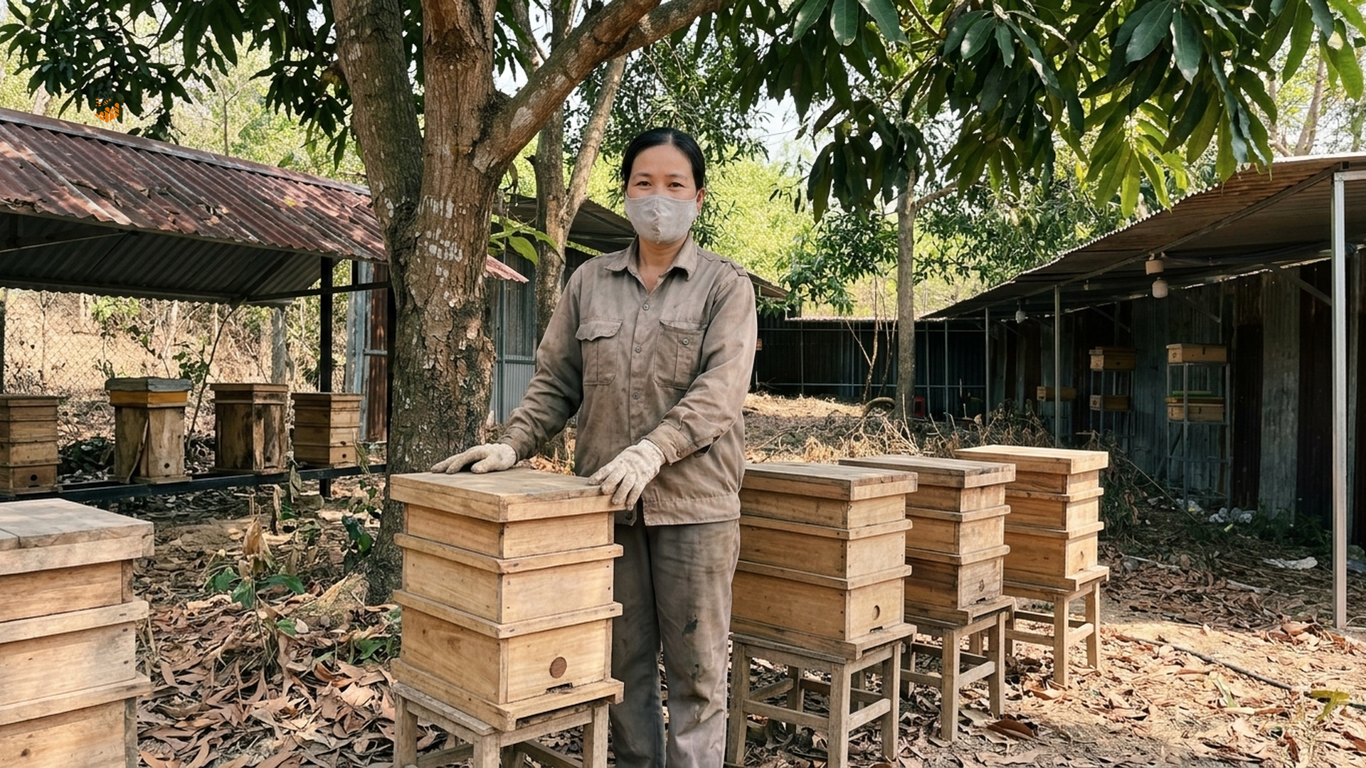 Trehalulose trong mật ong dú là gì và vì sao quý hơn đường thường? 2 Thùng nuôi ong dú kế 3 tầng dưới tán cây tại farm Đồng Nai