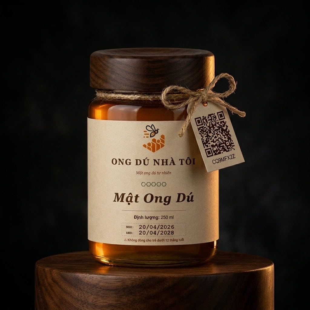 Vì sao mật ong dú giá cao hơn mật ong thường? 2 Hũ mật ong dú nguyên chất Ong Dú Nhà Tôi với tem kraft